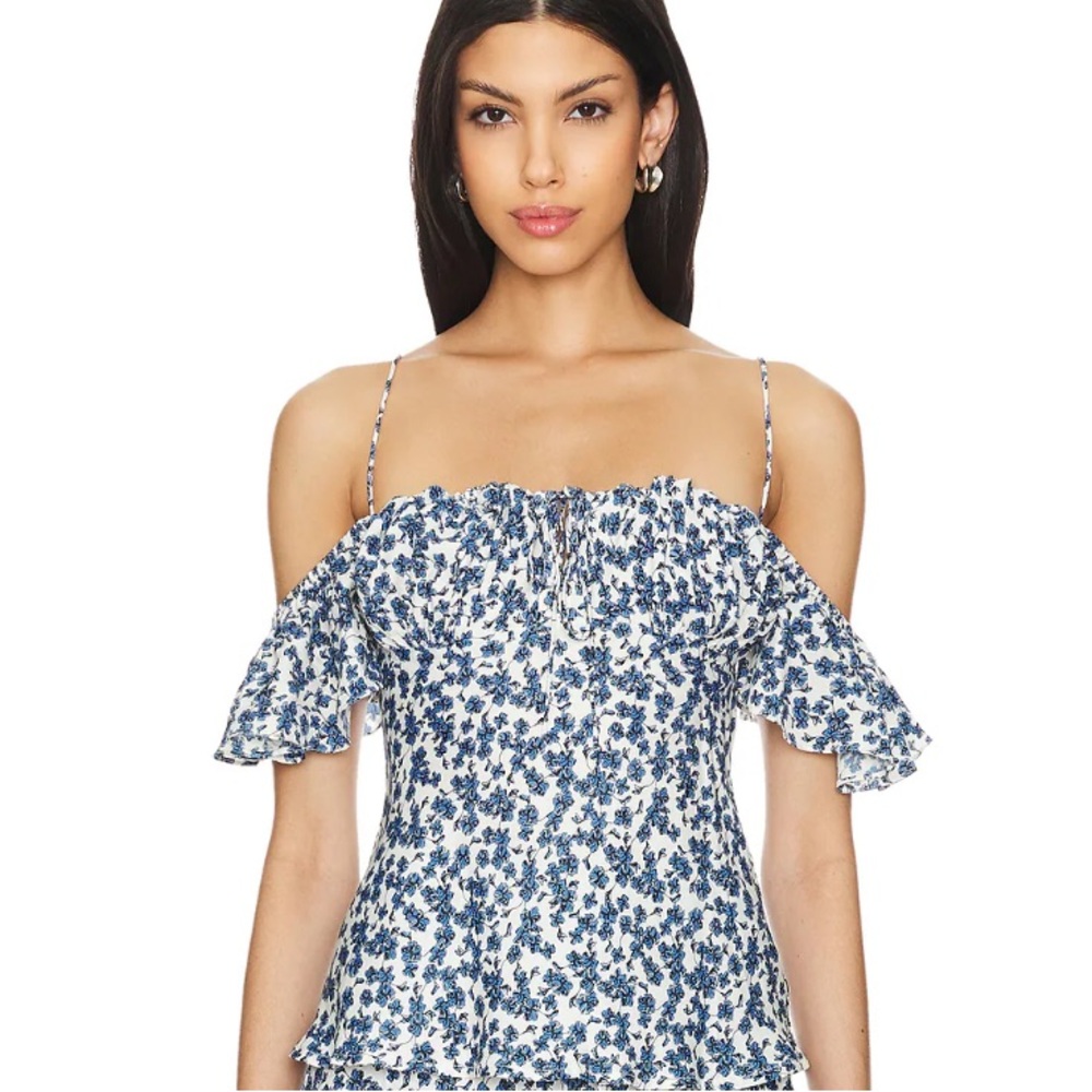 Faithful The Brand Menton Top Leilani Floral Blue Top Size 6
